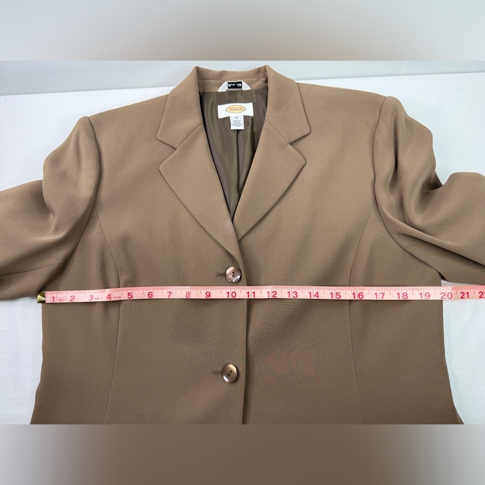 Talbots Silk Classic Two Button Tan Blazer Pockets Size 12 - Picture 7 of 9